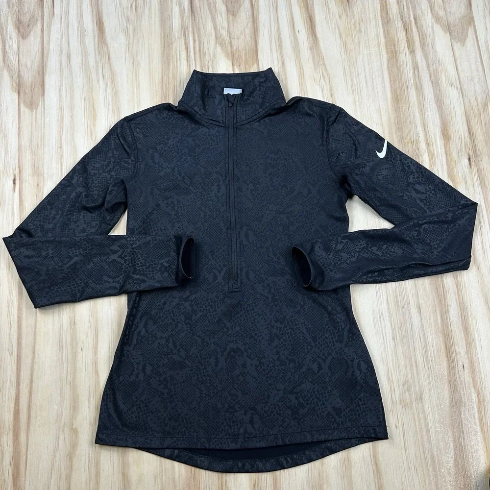 Nike Pro Women's Medium Black Pattern Fitted 1/2 Zip Jacket Athletic Running